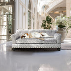 Deluxe Silver Dutch Velvet Dog Couch Bed Sofa with Removable Cushion for Medium to Large Dogs Comfortable Upholstered Pet Sofa