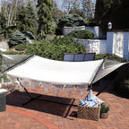 Outdoor Woven Double Hammock with Crocheted Edges and Spreader Bars, 600-Pound Capacity, for Trees