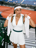 Vintage Preppy Tennis Skirt Set - Elegant U-Neck Collar Sleeveless Workout Dress with Pocket, Sophisticated Athletic Dresses for Golf, Tennis & Country Club Tennis Gift