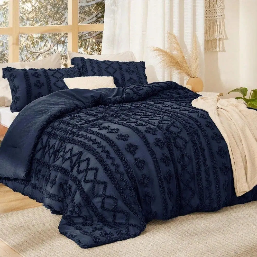 Boho Style Embroidery Bedding Set, Tufted Comforter for Room Decoration, Practical Supplies for Dorm & Apartment, Nice Present for Graduation and Back To School