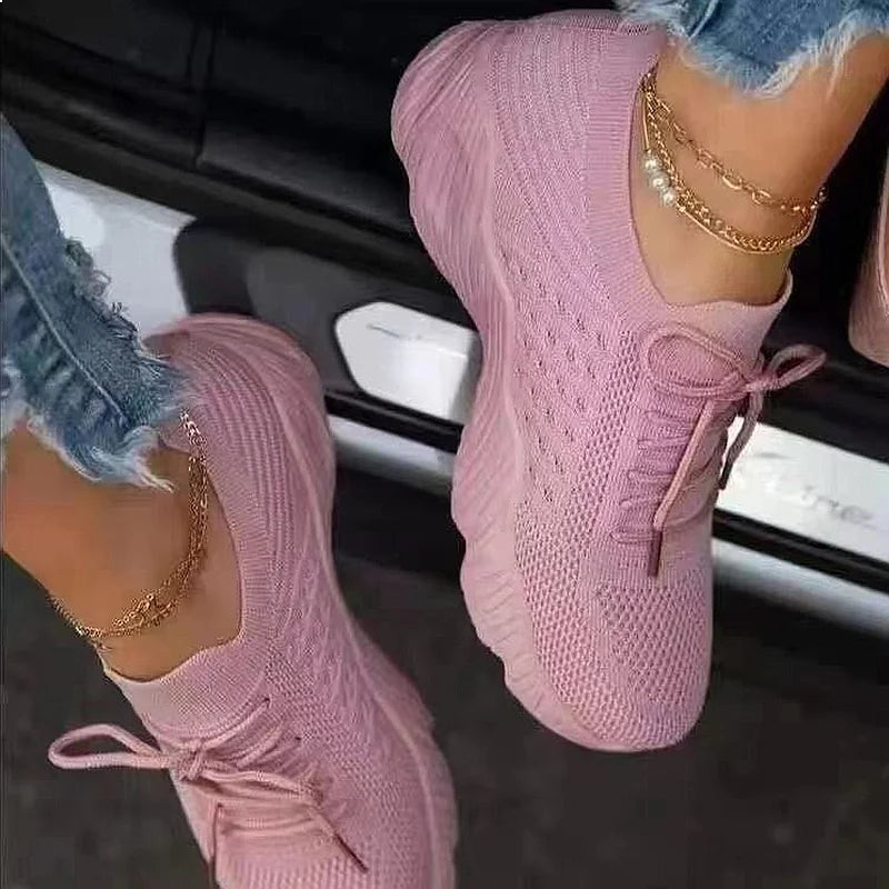 Women's Breathable Lace Up Casual Sneakers Lightweight Vulcanized Running Shoes Ladies Flats Spring Walking Sneakers