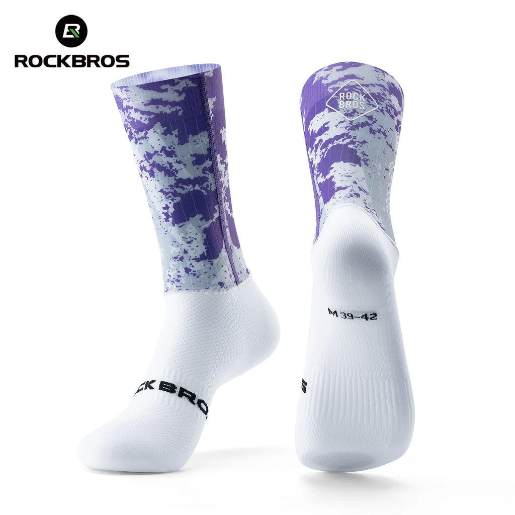 ROCKBROS Cycling Aero Socks Lightweight Elastic Breathable Socks Non-slip Shock Absorption Odorless Anti-bacterial Cycling Socks