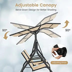 2 Person Porch Swing, Outdoor Swing with Tempered Glass Table, 2 Cup Holder, Patio Swing with Adjustable Canopy for