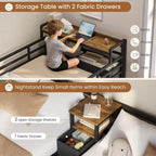 Triple Bunk Bed with Storage Drawers and Charging Station, Twin Over Twin Metal, 3 Beds, Guardrails, Ladder, No Box Spring, Blac