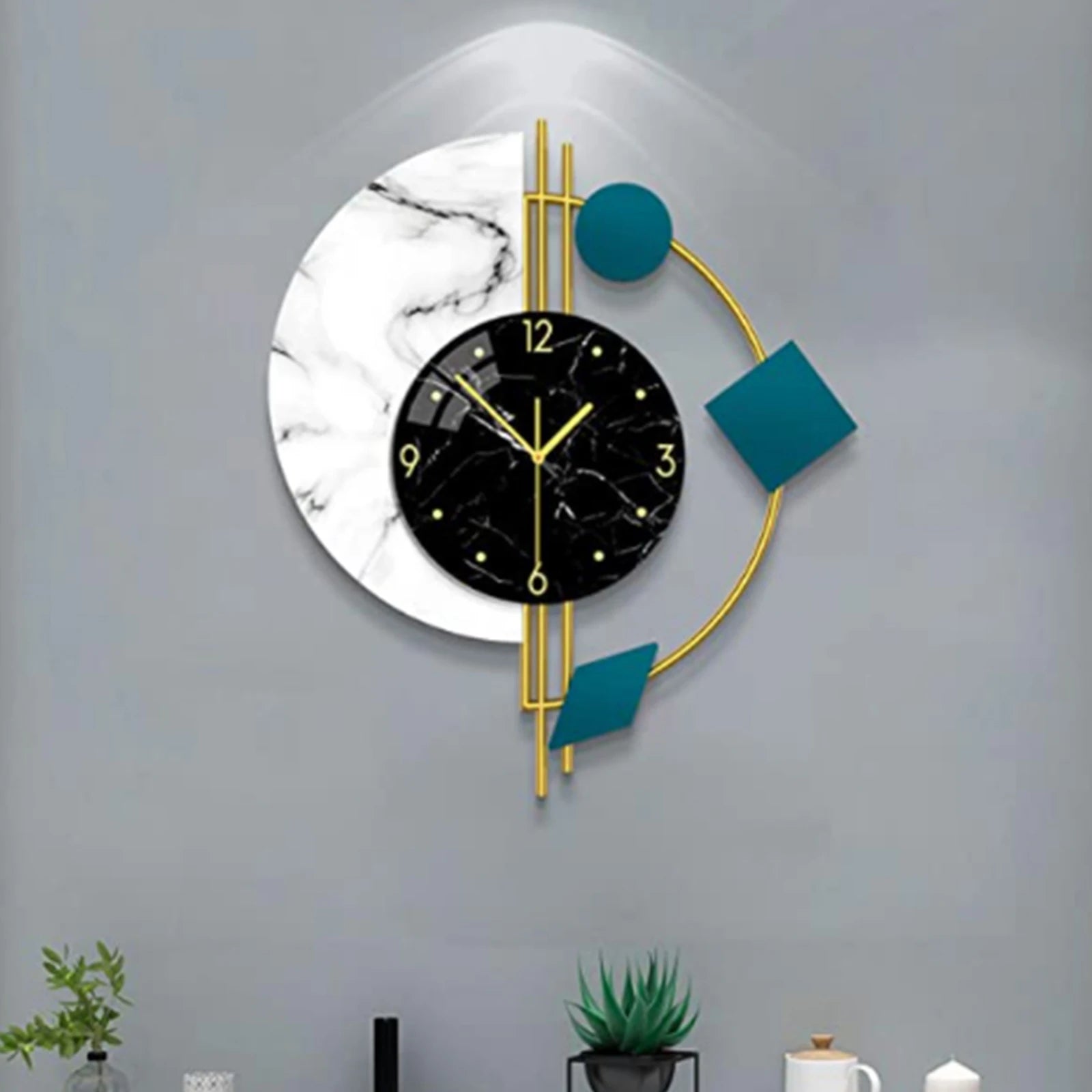 22 inch Marble Wall Clock Nordic Style Creative Luxury Wall Clock Silent Non-Ticking Silent Battery Operated Living Room Mid Century