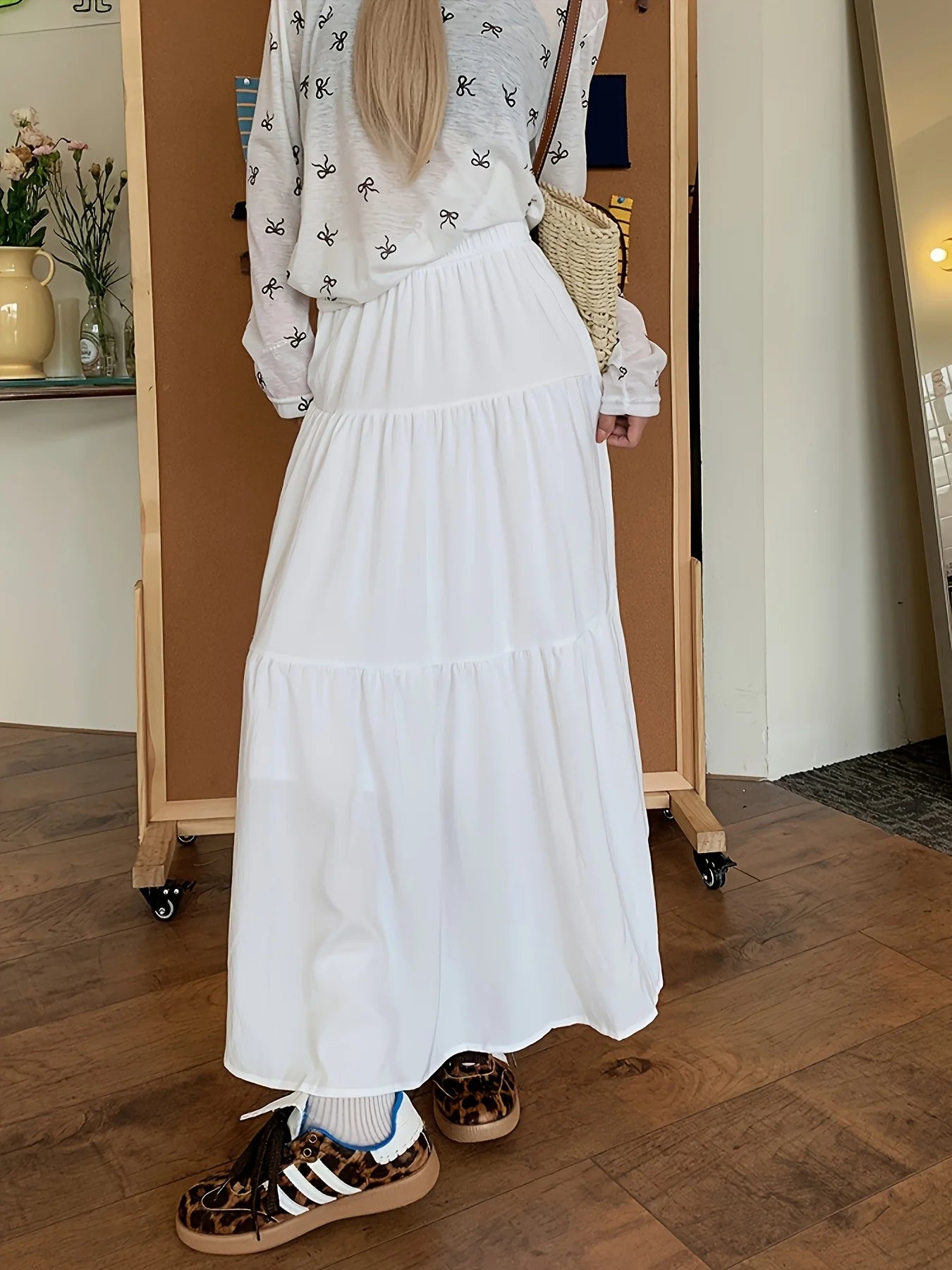 New Fashion High Waist White Long Skirts for Woman Spring Summer Harajuku A Line Cake Skirt Women Elastic Waist Party Midi Skirt
