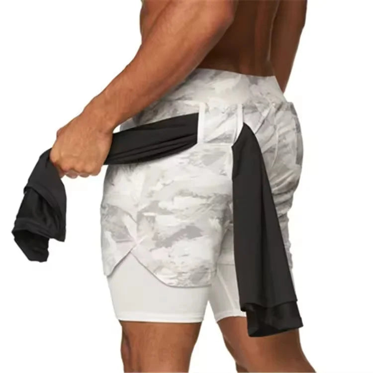 Sports Shorts Jogging Training Quick Dry 2-in-1 Double Layer Elastic Waist Taffeta Regular Fit Summer Men Single Pair