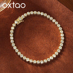 OXTAO Bezel Set Moissanite Tennis Bracelet 14K Gold Filled D Color VVS1 Round Cut Imitation Diamond Bracelet Gifts for Women