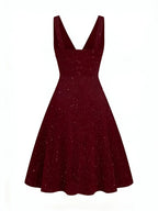Plus Size - Plus Size - Plus Size Women'S Elegant Statement Shimmer V-Neck Ruched Waist Dress