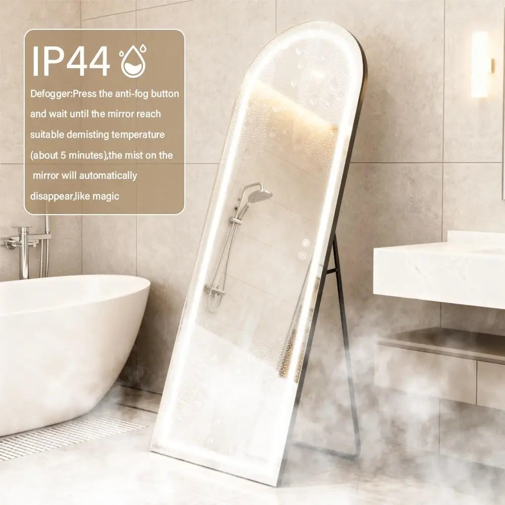 Arched LED Full Length Mirror, 64x23 Inch Large Arch Floor Mirror with Lights, Dimmable Full Body Standing Mirror, Customized