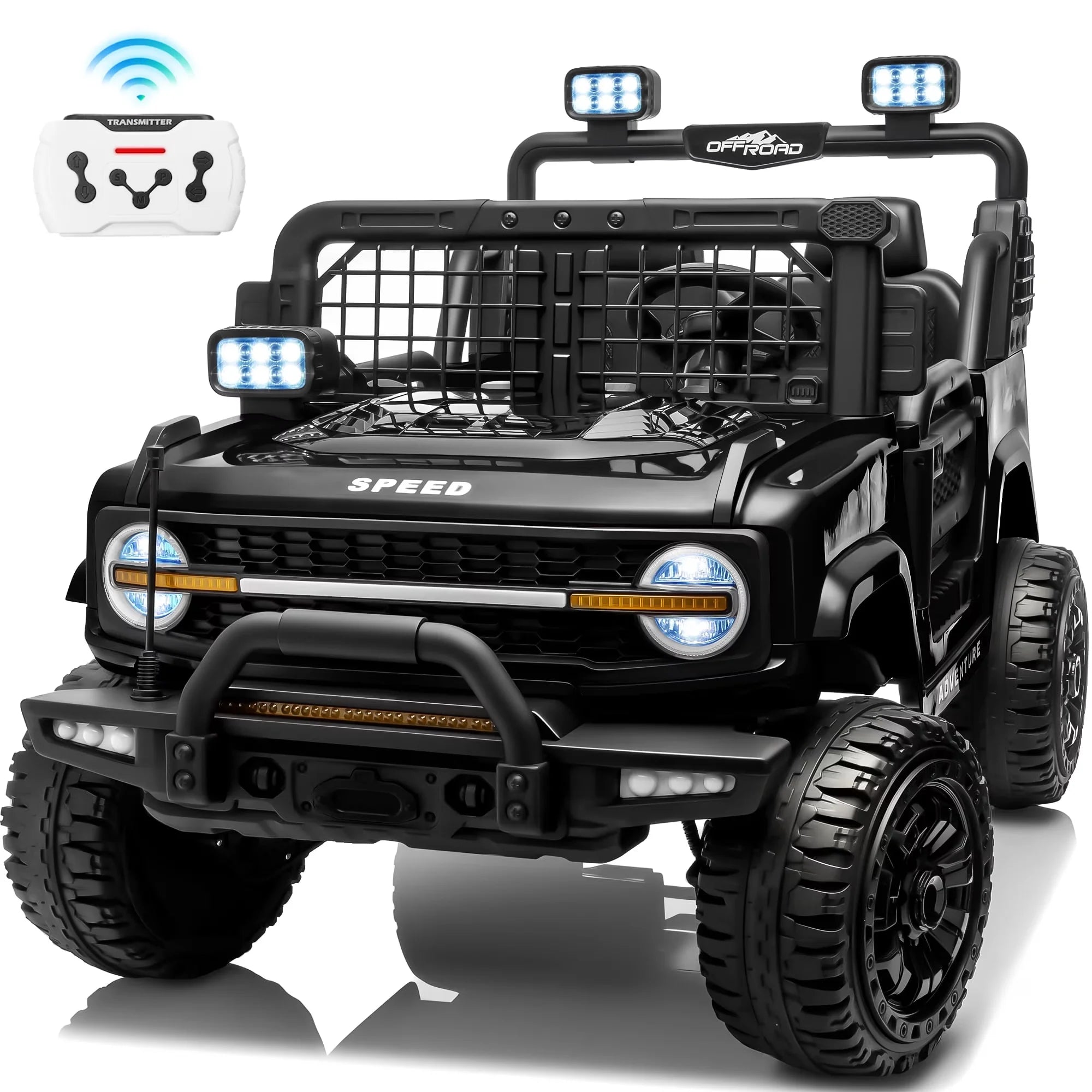 2 Seater 24V Kids Electric Ride On Off-Road Truck with Remote Control Bluetooth LED Lights, 2-Seat Ride On Vehicle Toy for Kids Boys Girls Gift