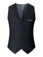 Men Lapel Black Collar 3 Pcs Suit Set Coat Vest Trousers / Business Groom Wedding Dress Fprmal Blazer Pants Waistcoat