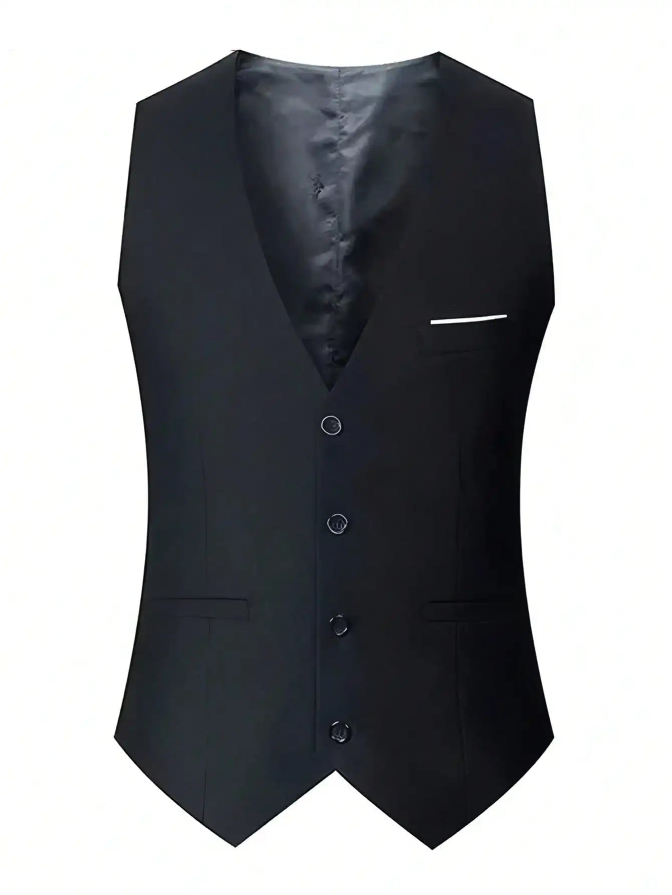 Men Lapel Black Collar 3 Pcs Suit Set Coat Vest Trousers / Business Groom Wedding Dress Fprmal Blazer Pants Waistcoat