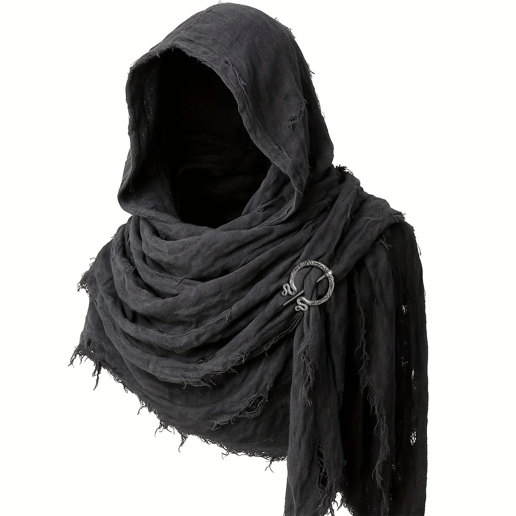 Medieval Renaissance Cloak Cape with Viking Brooch - Hooded Shawl Scarf for Halloween Costumes, Streetwear & Pop Culture Events