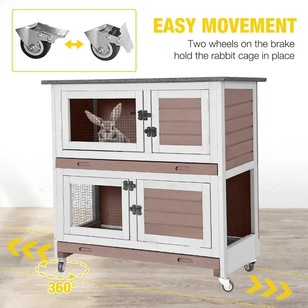 2-Story Indoor-Outdoor Pet House with Wheels for Rabbits and Guinea Pigs