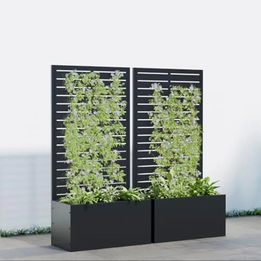 47"x24" Metal Raised Garden Bed with Trellis 2 Pack Outdoor Planter Box with Wheels and Drainage Holes for Climbing Plants Flow
