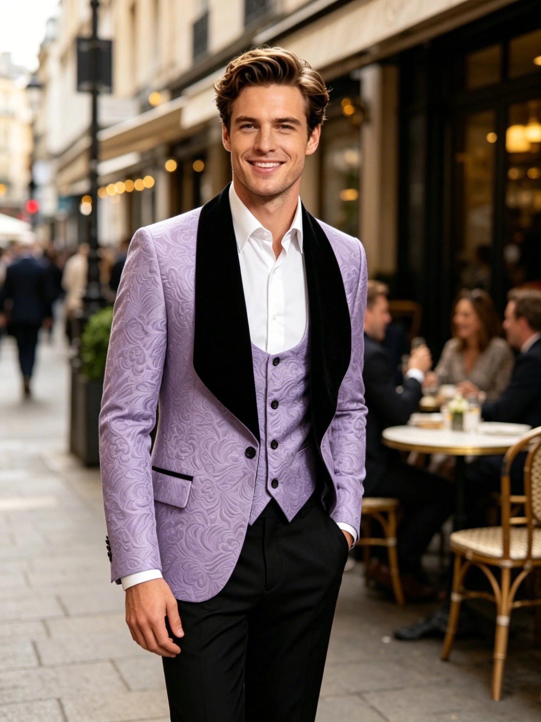 Men Suit 3 Piece Slim Fit Tuxedo for Men Paisley Suit Tux Shawl Lapel One Button Blazer Waistcoat Pant Set for Prom
