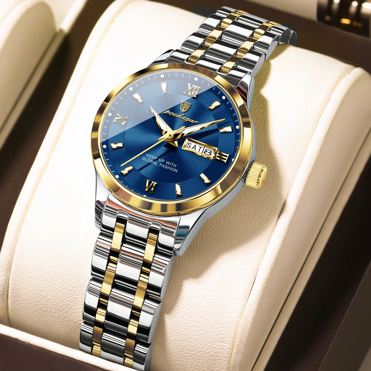 POEDAGAR Luxury Fashion Woman Watch Luminous Waterproof Stainless Steel Ladies Wristwatch Quartz Week Date Elegant Woman's Watches Male Reloj