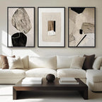 Set of 3 Framed Black Beige Neutral Abstract Canvas Wall Art Prints 24 X 36 Inch, Simple Tone Wall Decor for Living Room Hallway Stair Office Indoor Home Display