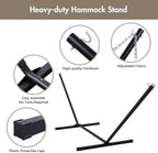 Outdoors/Indoors Light Brown Double Rope Hammock with Steel Stand, 450 LBS Weight Capacity, Detachable Pillow and Pad