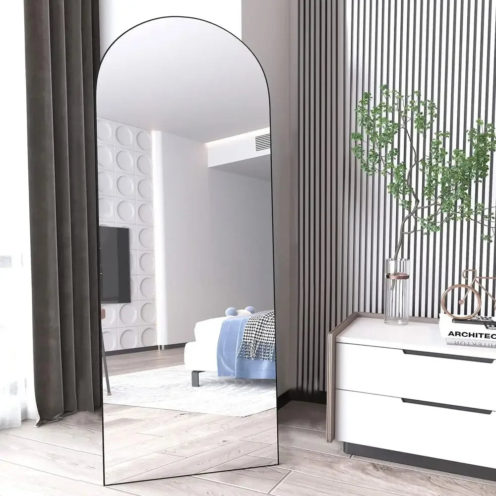 65 x 24 Large Arched Floor Mirror - Black Standing Full-Length Wall Mirror for Home Decor