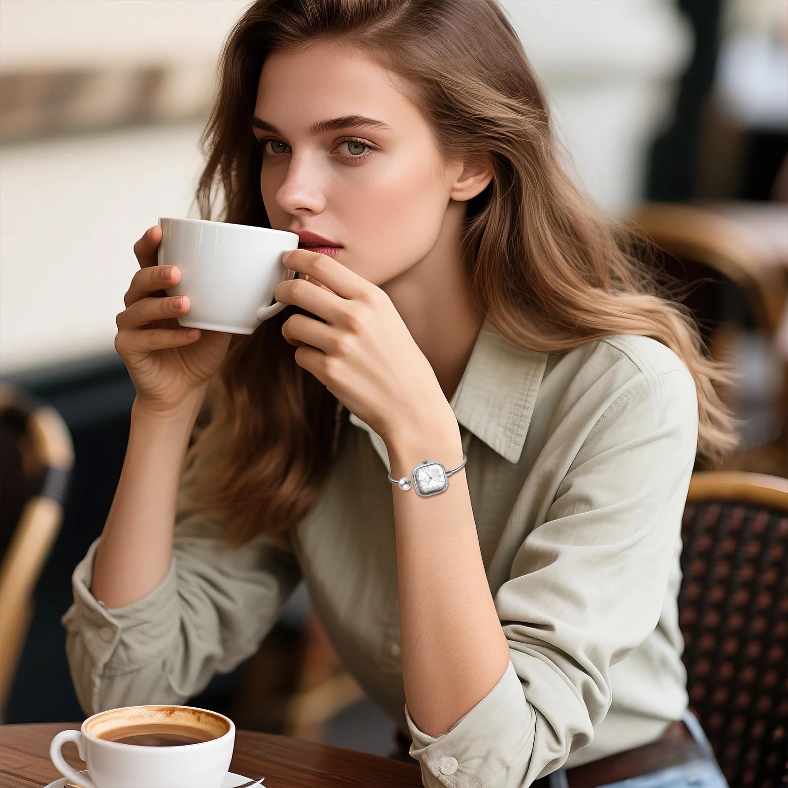 Elegant women's watch, featuring a simulated quartz square case, bar markers, and a bracelet design with imitation pearl embellishments; suitable for all seasons and professional settings