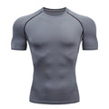Summer Men Athletic Tight Short Sleeve Compression T Shirt Elastic Polyester Quick Dry Breathable Running Fitness Training Base Top