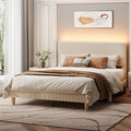 Queen Bed Frame with Headboard LED Lighting,Upholstered,Beige Easy Assembly,LED Lighting Headboard,No Squeaks,Vertical Channel