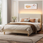 Queen Bed Frame with Headboard LED Lighting,Upholstered,Beige Easy Assembly,LED Lighting Headboard,No Squeaks,Vertical Channel