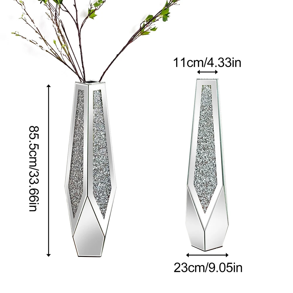 Crushed Diamond Mirrored Flower Vase Standing Large Size