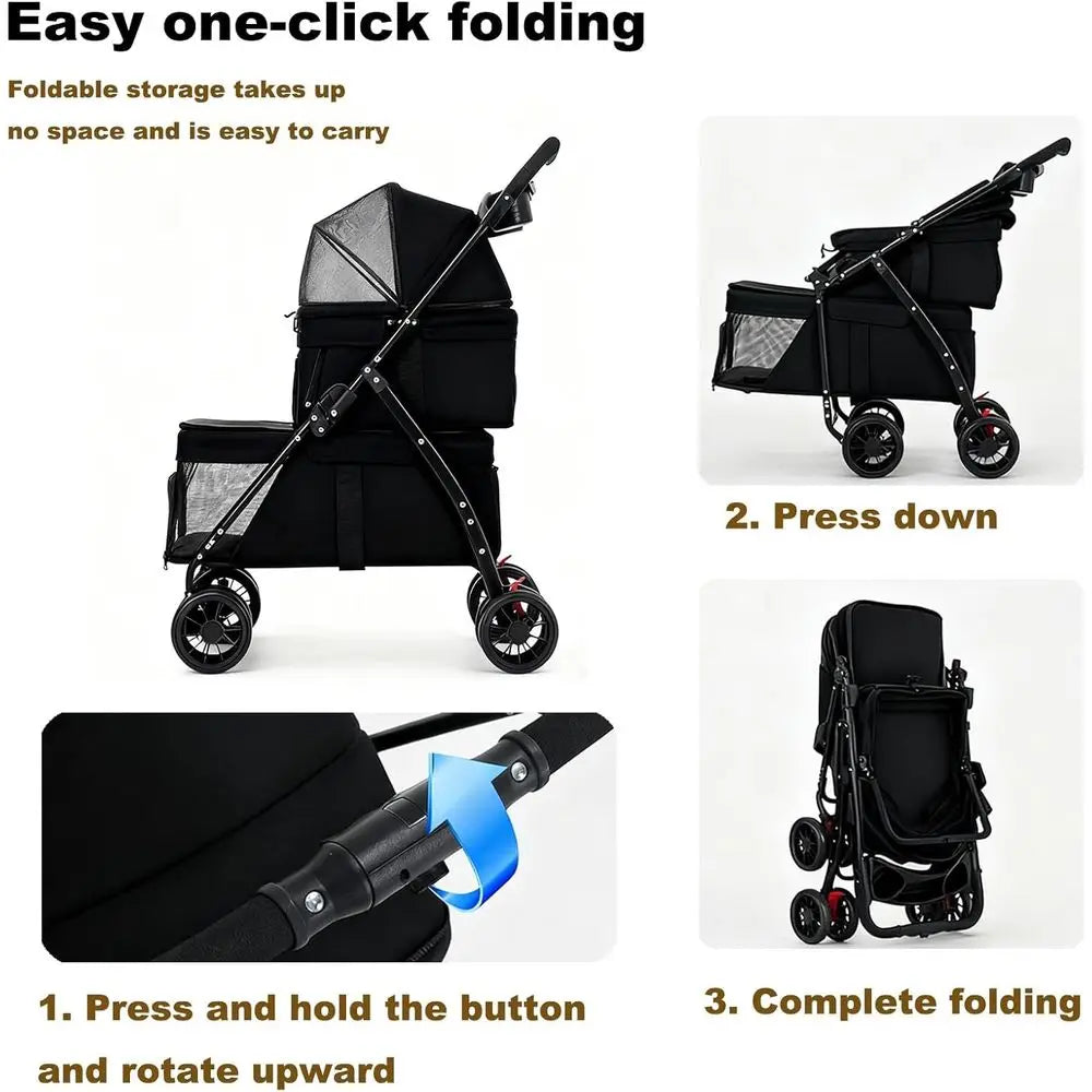 Double Dog Stroller or Medium Small Dogs and Cats Load-Bearing Up to 50lbs, Durable 360° Unil Wheels Lightweight One Hand oldale