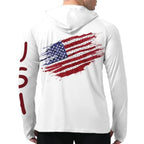 Mens UPF 50+ Fishing Shirts, Sun Protection Hoodie American Flag Long Sleeve UV Hiking Shirt Quick Dry SPF Rash Guard
