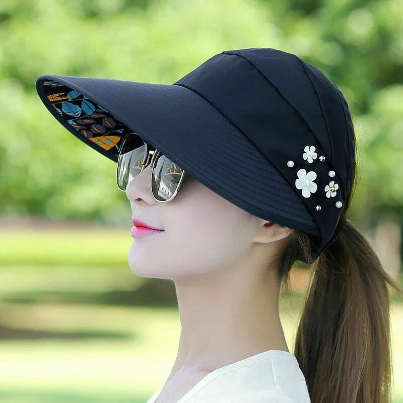 Sun hat, summer sun protection, fashionable, women, summer vacation, wide-brimmed foldable UV protection beach sun hat, open-top top hat, Korean style