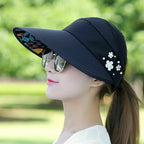 Sun hat, summer sun protection, fashionable, women, summer vacation, wide-brimmed foldable UV protection beach sun hat, open-top top hat, Korean style