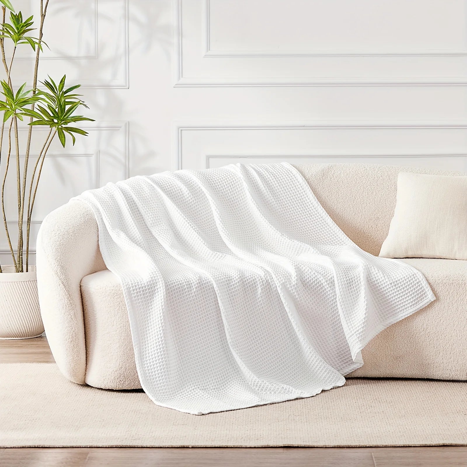 1pc Lightweight Waffle Weave Cooling Blanket for Hot Sleepers, Breathable Summer Blanket Full/Queen Size, Cozy Woven Textured Blanket for Couch Bed Sofa Home Decor