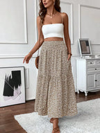 Womens Ditsy Floral A-Line Skirt With Pockets Elastic Waist Ruffle Hem