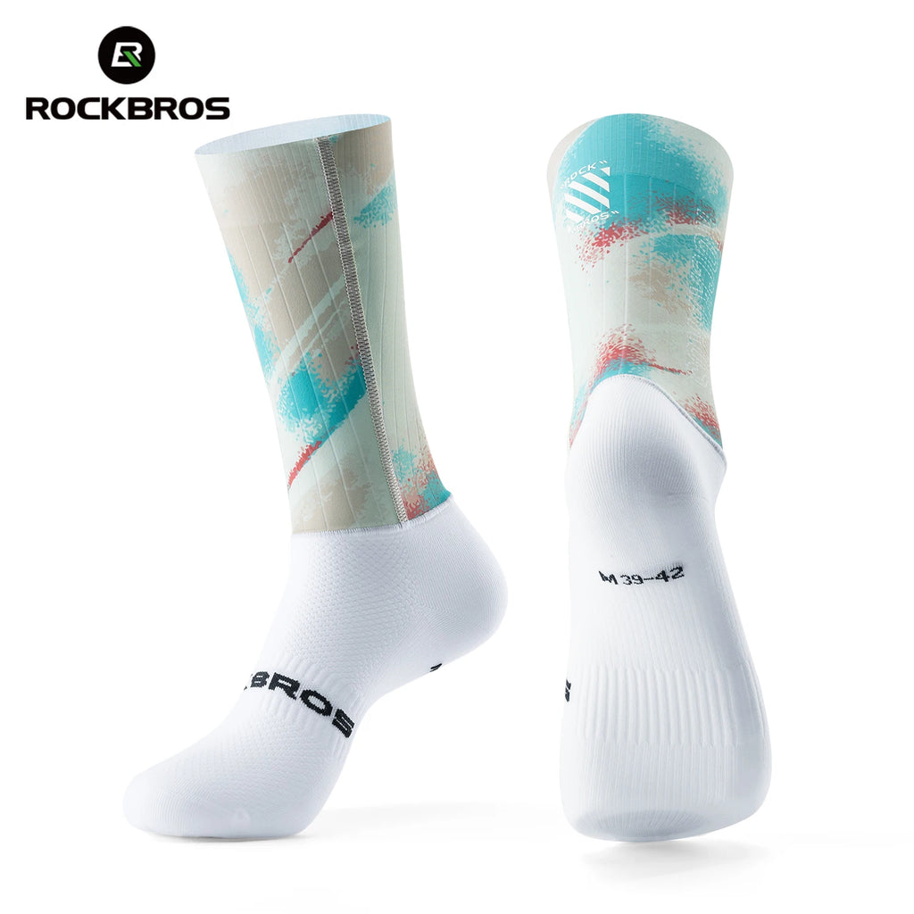 ROCKBROS Cycling Aero Socks Lightweight Elastic Breathable Socks Non-slip Shock Absorption Odorless Anti-bacterial Cycling Socks