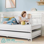 Modern White Twin Daybed with Trundle and Metal Frame, Multifunctional Bedroom Daybed Sofa Bed with Steel Slat Support