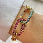 1 PC gold colorful diamond oval buckle bracelet, paired with gold Heart shaped pendant bracelet, unique and exquisite style