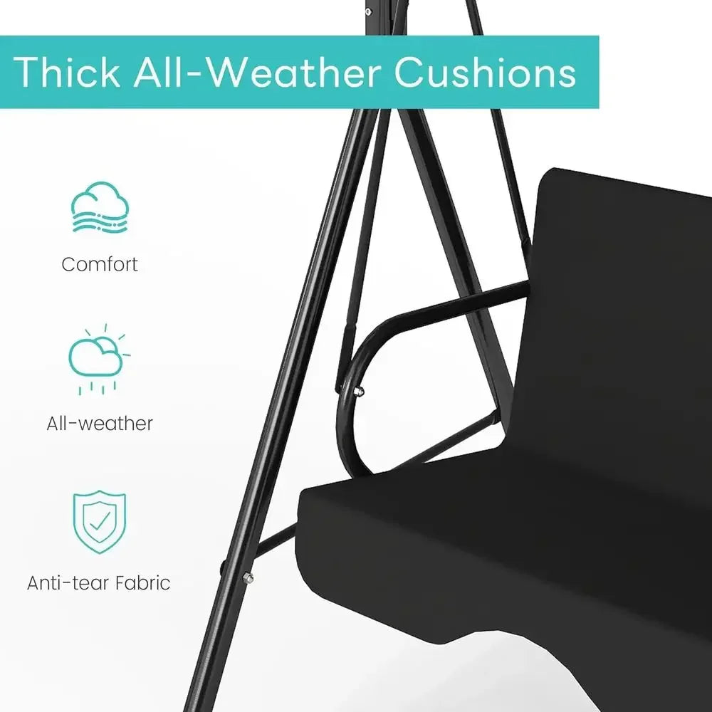 Adjustable Outdoor Patio Swing Chair for 3 Adults, Ideal for Deck, Lawn, Backyard, or Porch, Black