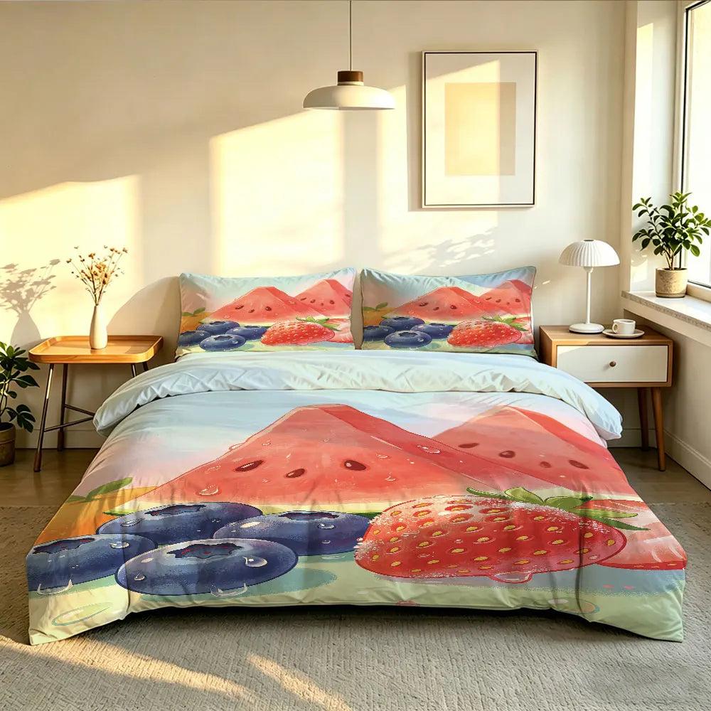 3pcs Summer watermelon fruit Print Coreless Duvet Cover Set Multiple Sizes Soft Comfortable Bedding Decoration Machine Washable