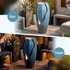 32 Inch Tall Jar Water Fountain with LED Lights and Pump Vintage Ceramic-Look