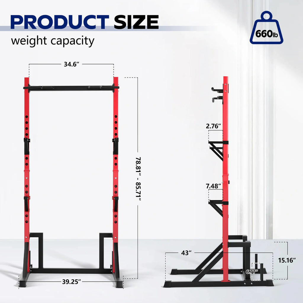 KERDOM Multifunction Power Rack with Pull up Bar, Heavy Capacity 360kg, Height Adjustable Squat Stand Rack for Home Gym Equipment, Power Tower Pull Up Dip Station Training Fitness Equipment for Home Outdoor Muscles Trainer, B