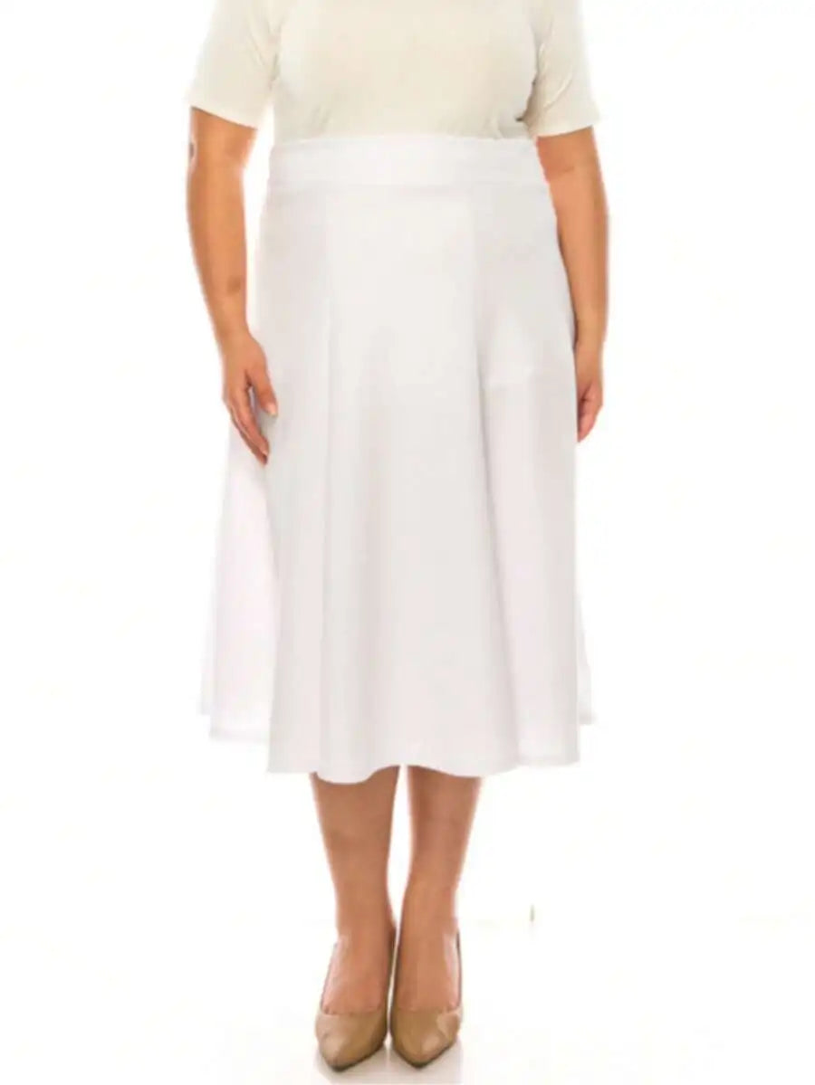 Plus Size Solid Flared Midi Skirt Lightweight A-Line For Everyday Wear