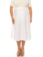 Plus Size Solid Flared Midi Skirt Lightweight A-Line For Everyday Wear