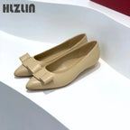 2026 Women's leather loafers, low-heeled moccasins with bows, light ballet flats spring and autumn