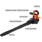 3-in-1 Electric Leaf Vacuum & Blower with Shredder, 72L Bag, High Speed, Adjustable Power for Patios & Driveways
