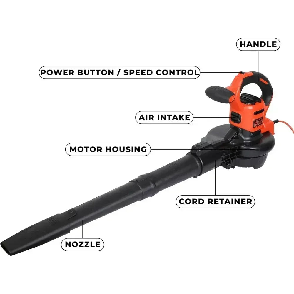 3-in-1 Electric Leaf Vacuum & Blower with Shredder, 72L Bag, High Speed, Adjustable Power for Patios & Driveways