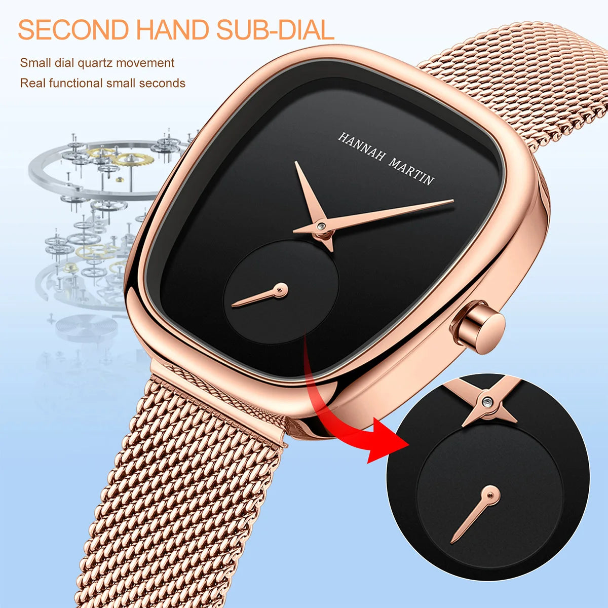 US Local Shipping Women's Watch Oval Rose Gold Case 34mm White Minimalist Dial Original Clock Quartz Movement, Creative Sub Dial, Stainless Steel Mesh Belt, Daily Matching, Work Commuting, Women Jewelry Watch
