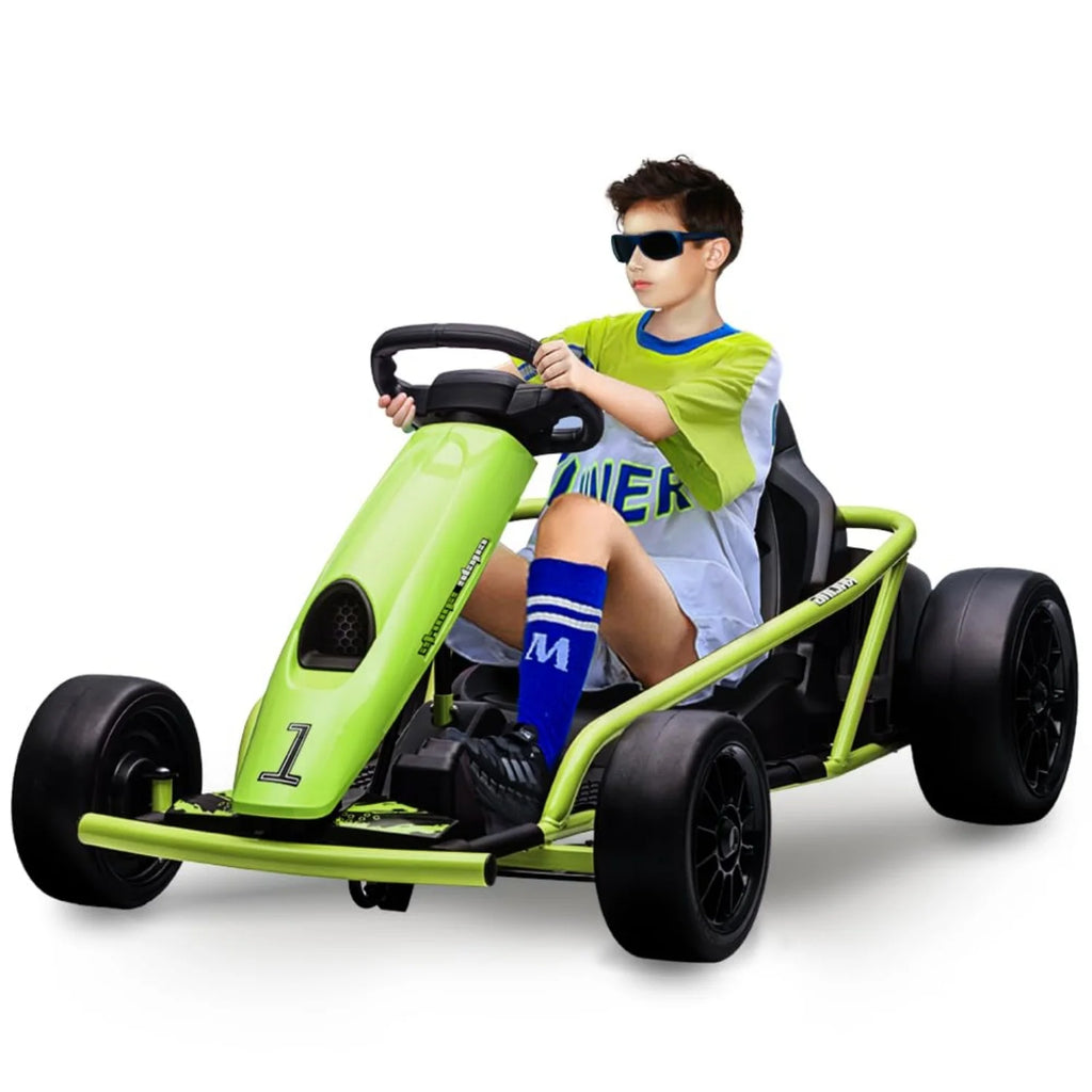 24V Electric Ride-On Go Kart for Kids – Dual 300W Motors, 8MPH High-Speed Drifting, Slow Start, Music & Horn, Max Load 175lbs, Outdoor Four-Wheel Racing Toy, Gift for Ages 8-12